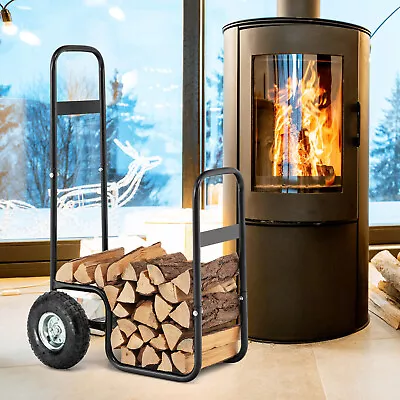 Firewood Log Cart Carrier Wood Hauler Storage Rack W/ Shockproof Rubber Wheels • $73.90