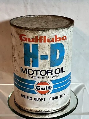 Gulf Gulflube HD 1 Quart Full Metal Motor Oil Can Reverse Logo • $74.95