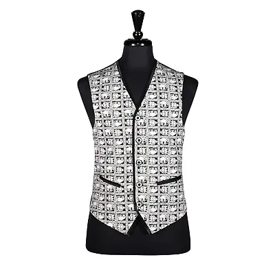 Mens Vest Suit Black White Animal Print Dress Formal Wedding Waistcoat XS 36 • $24.99