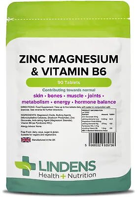 Zinc Magnesium & Vitamin B6 - 90 Tablets • £7.48