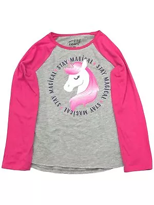 Jumping Beans Girls Long Gray & Pink Sparkle Unicorn Stay Magical Tee Shirt 5 • $14.99