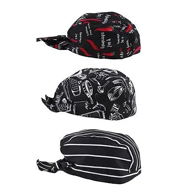 3Pcs Chef Hat Work Cap Comfortable Bandana Head Scarf For Cafe Bar Catering • £7.93