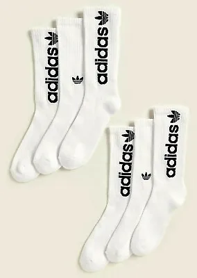 6 Pairs Adidas TREFOIL MEN Moisture Wicking CUSHION CREW Socks WHITE LARGE 6-12 • $18.95