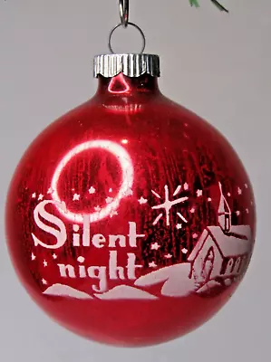 Vintage Glass Stencil Pictured SILENT NIGHT BALL Christmas Ornament Shiny Brite • $45