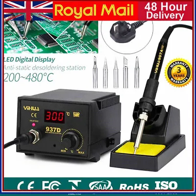 £33.99 • Buy 937D Soldering Iron Station Hot Air Digital Welding SMD Tool Stand W/5 Tips 45W