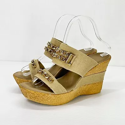 Onex Wedge Sandals Women's Size 9 M Beige Gold Chain Detail • $29.99