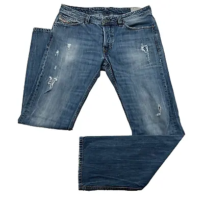 Diesel Jeans Mens 34x34 Blue Viker Straight Button Fly Distressed Pants • $45