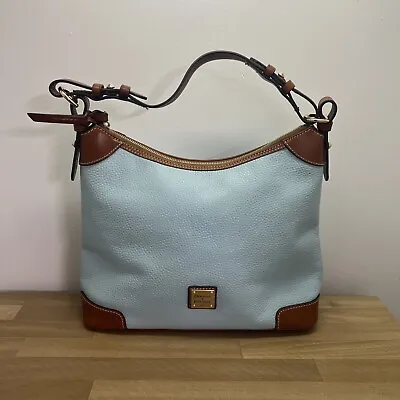 Dooney & Bourke Pebbled Leather Brown Hobo Shoulder Bag Purse Baby Blue • $95
