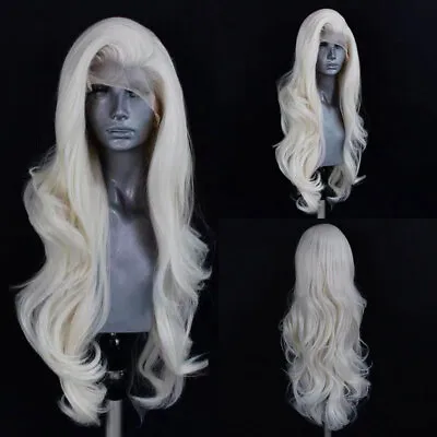 Platinum Blonde Glueless Lace Front Wigs Long Wavy Heat Resistant Hair Synthetic • £25.99