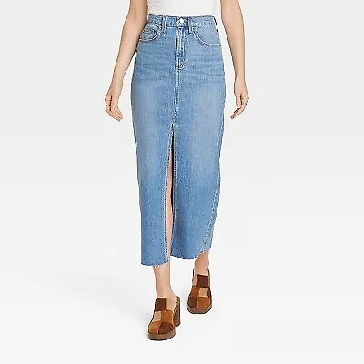 Women's High-Rise Denim Maxi Skirt - Universal Thread Medium Wash 2 • $13.99