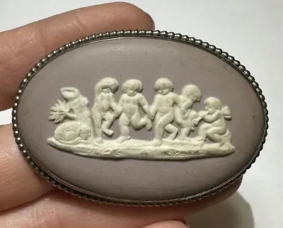 Vintage Wedgwood 61TG Pink Jasperware Angels Cherubs Dancing Silver Brooch Cp 08 • $80.99