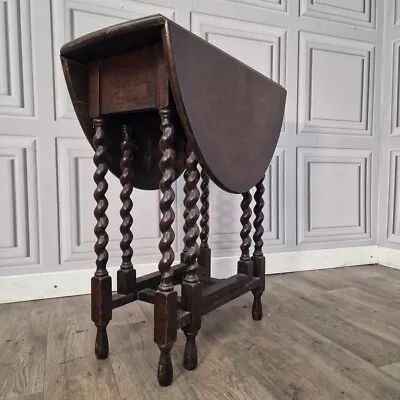 Antique Solid Oak Barley Twist Drop Leaf Gate Leg Sofa Dining Table Oval Wooden • £159.99