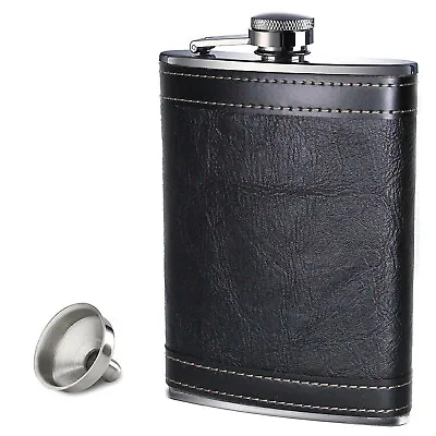 £6.99 • Buy New 6oz Hip Flask Black Leather Effect High Quality Stainless Steel With Funnel