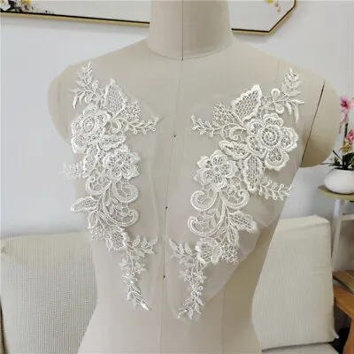 Craft Costume Lace Applique Embroidery Floral Evening Wedding Dress Motif 1 Pair • £3.99