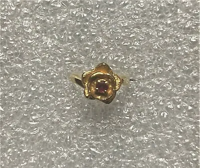 JJ Jonette 14k Yellow Gold Vintage ROSE With Red Ruby Ring Sz 6.25 • $349.99