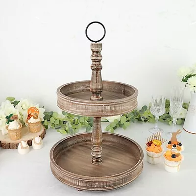 20 In Brown 2 Tier Wooden Dessert STAND Cupcake Serving Tray Party Decorations • $31.48