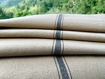 Grain Sack Fabric By The Yard Ticking Fabric Black Stripes On Brown Beige  • £9.64