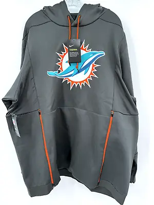 Miami Dolphins Team Issued Grey Nike Dri Fit Hoodie Big Middle Logo 2xl • $79.99