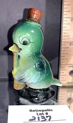 VTG Green BIRD Playing Horn Wearing Hat Ceramic Figurine Japan • $17.10
