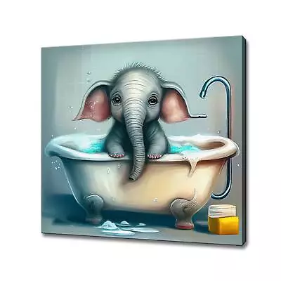 Baby Elephant In Bath Nursery Canvas Art Print Picture Wall Hanging Handmade • £24.04
