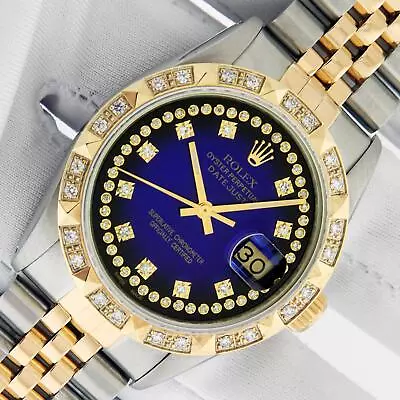 Rolex DateJust Blue Vignette Diamond Dial Steel And 18k Gold Diamond Bezel Watch • $7160