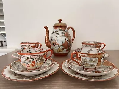 Antique MARKED Kutani JAPANESE MEIJI PERIOD KUTANI TEA POT SET W/ PLATE • £119.98