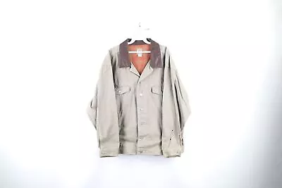 Vintage 90s Marlboro Mens XL Flannel Lined Leather Collar Denim Trucker Jacket • $53.95