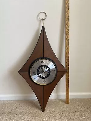 Vintage Mid Century Modern Wood Metal Atomic Star Wall Clock • $57.99