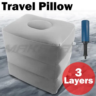 $14.42 • Buy Travel Air Pillow Foot Rest Inflatable Cushion XL 3 Layers Car Leg Footrest AU