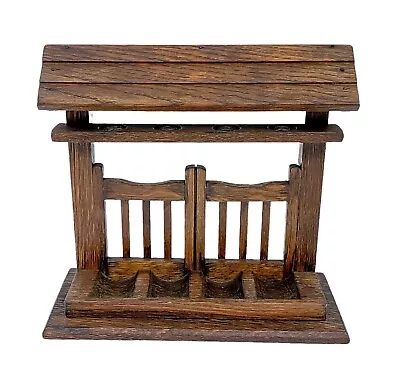 Vintage Novelty Oak Wood 4-pipe Rack Stand In The Form Of Fence With Roof On Top • $126.46