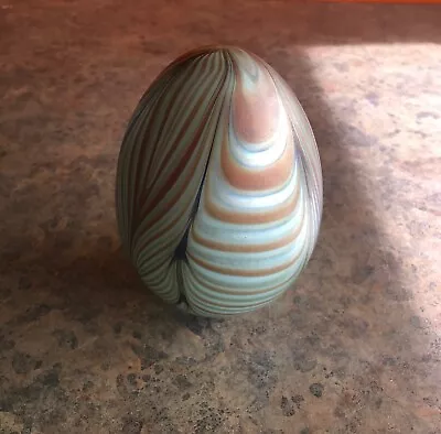 Vintage Vandermark Studio Iridescent Pulled Feather Art Glass Egg Signed 1979 • $225