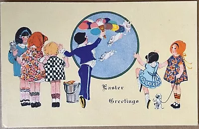 Easter Magician Children Rabbits Colored Eggs Puppies Vintage Art Postcard C1910 • $14.95