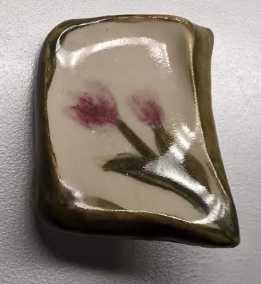 Vintage Ceramic Handpainted Flowers Brooch Pin Signed • $5