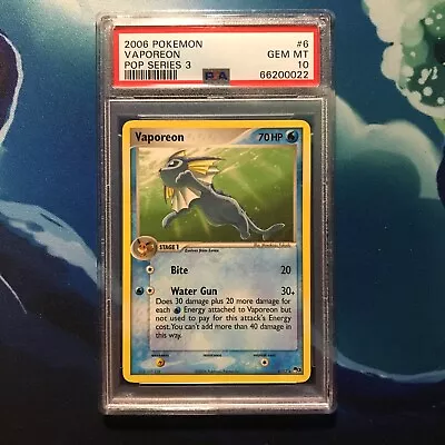 $849.99 • Buy **pop 5** Psa 10 Gem Mint Vaporeon 6/17 Pop Series 3 Non Holo Pack Pull 2006