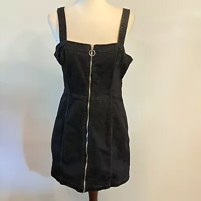 Divided H&M Denim Jumper Womans 12 Black Overall Straps Full Zip Front • $20