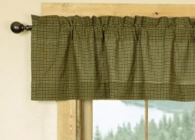 TEA CABIN 16x72 VALANCE : VHC PRIMITIVE COUNTRY MOSS GREEN PLAID WINDOW • $18.45