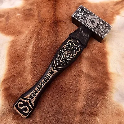 Handmade Forged Steel Viking Hammer  Engraved Owl • $165