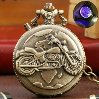 Creative Motorcycle Luminous LED Unisex Analog Quartz Pocket Watch Pendant Chain • $6.98