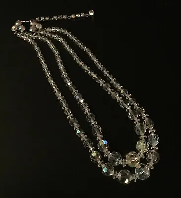 £9.99 • Buy Aurora Borealis 1950's 2 Strand Crystal Necklace Adjustable Stunning Vintage