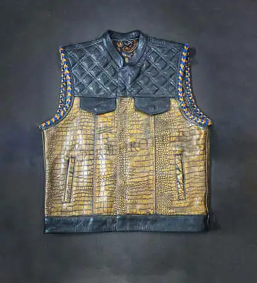 Hunt Club Style Men's Gator Leather Vest Motorcycle Biker Concealed Carry • $139.99