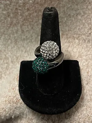 Joan Boyce Ring Green And White Rhinestone Spheres Size 8 • $14