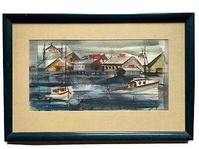 Contemporary Expressionist Coastal Boats Painting Signed Pinca Cubism Sonoma CA • $475