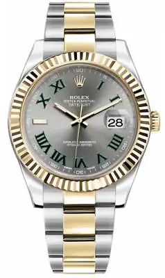 Rolex Datejust II 41mm 116333 18K Fluted Two Tone Wimbledon Dial Box Papers • $13495