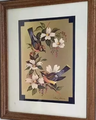 Vintage Bird Print Art William Whiteside Gold Foil In Glass And Wooden Frame 15  • $7