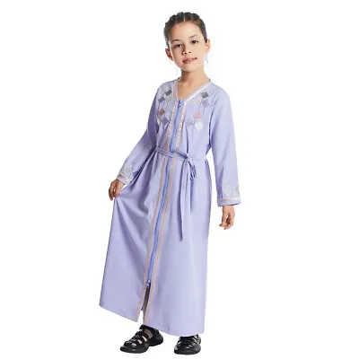 Muslim Kids Abaya Islamic Girls Long Dress Abaya Robe Party Girls Zipper Kaftan • £22.99