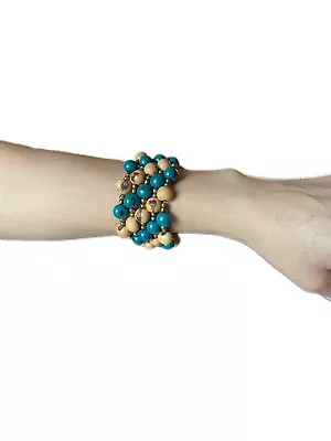 Women’s Spiral Stretchy Bracelet Made Of Native Seeds Light Brown/ Teal • $8.89