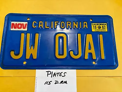 Vintage California Blue & Yellow License Plate -Personalized  JW OJAI  With Tags • $49.95