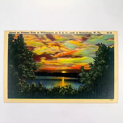 Postcard West Virginia Martinsburg WV Williamsport Potomac River Sunset 1940s • $3