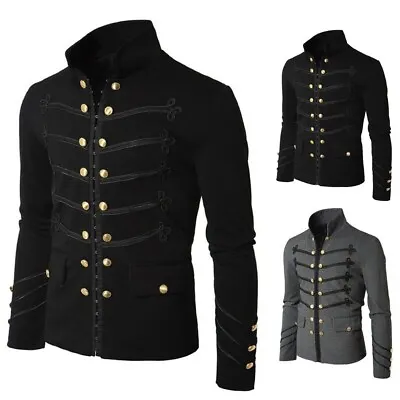 Coat Men's Military Outwear Tops Uniform Costume Gothic Overcoat Plain • £34.62