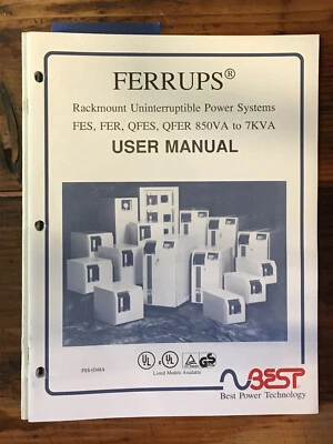 $14.97 • Buy Ferrups FES FER QFES QFER 850VA To 7KVA UPS 38pg. User Manual *Original*